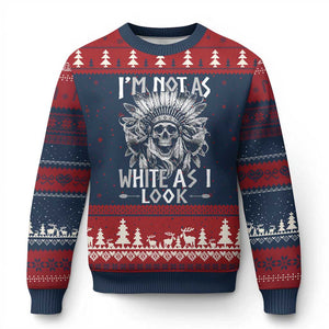 Vintage Native Warrior Skull Ugly Christmas Sweater Im Not As White As I Look
