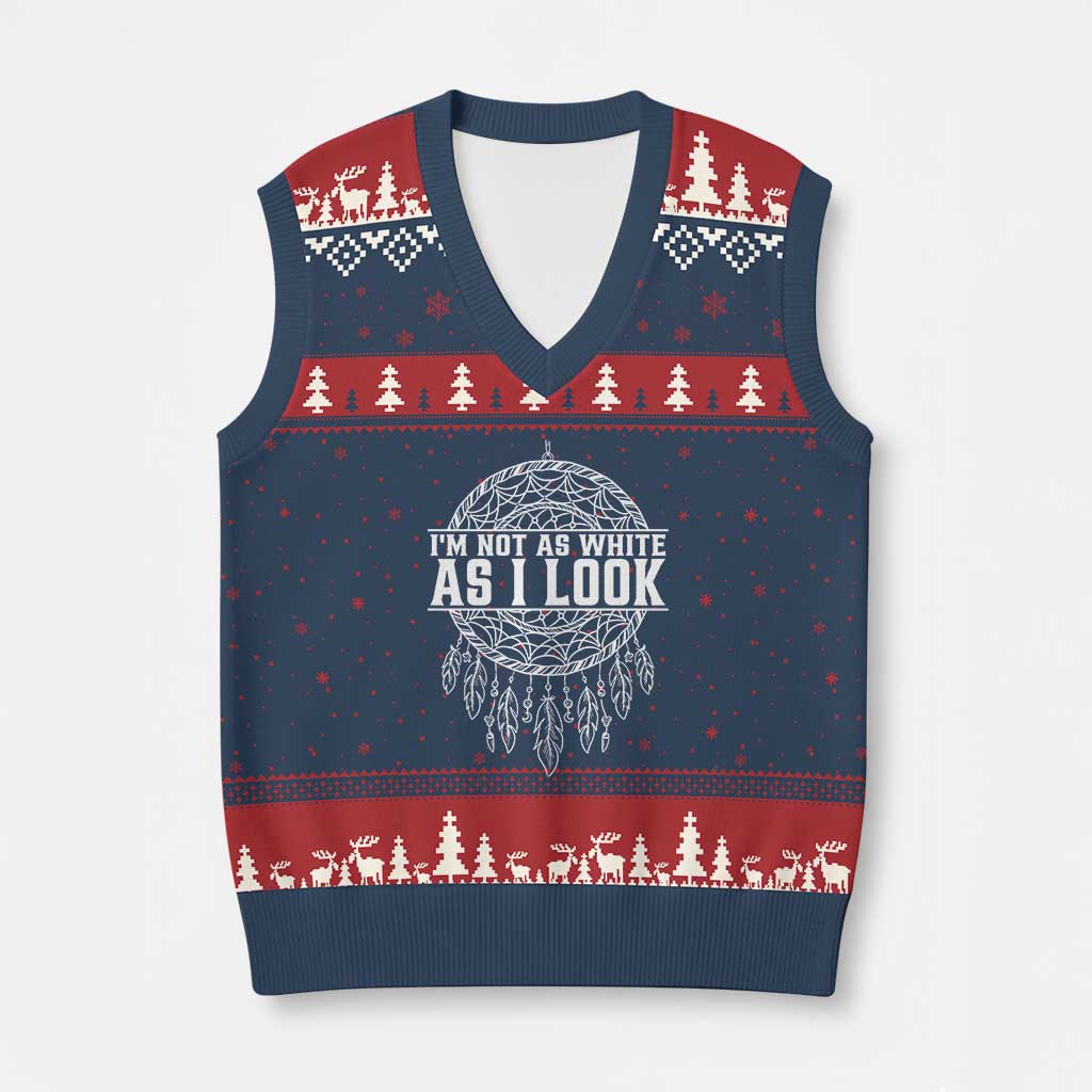 Im Not As White As I Look V-Neck Knit Sweater Vest Native Inspired Dreamcatcher TS12 Navy Red Print Your Wear
