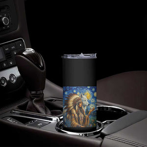 Native American Woman And White Wolf Skinny Tumbler Starry Night Inspired Art