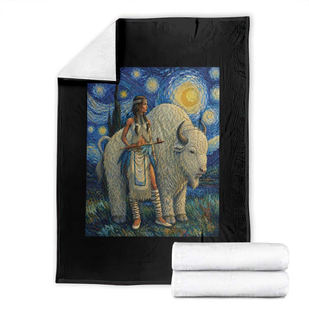 White Buffalo Woman Throw Blanket North American Native Legends Starry Night Inspired Art TS12 Black Print Your Wear