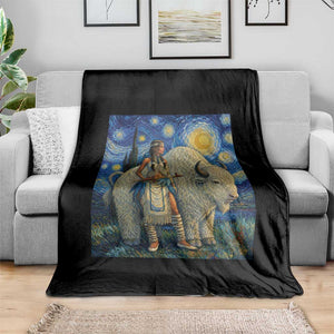 White Buffalo Woman Throw Blanket North American Native Legends Starry Night Inspired Art