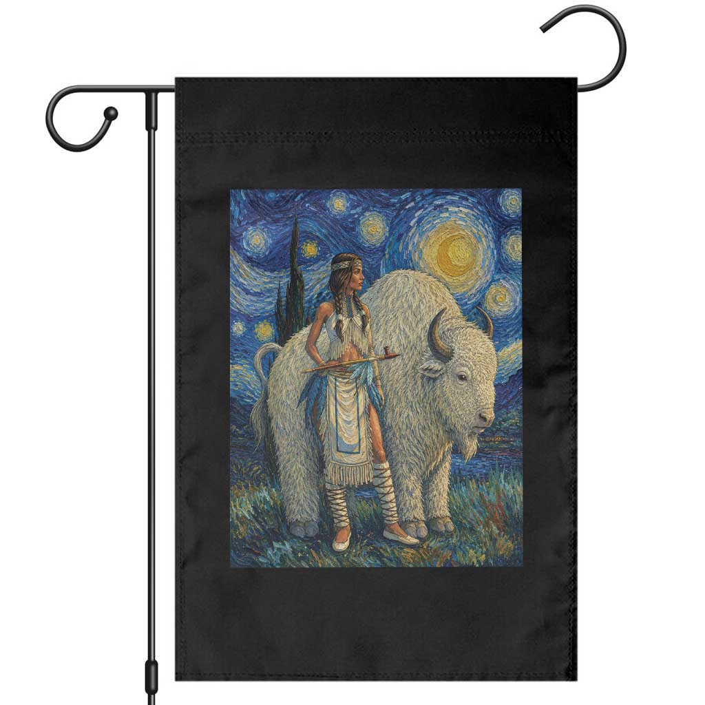 White Buffalo Woman Garden Flag North American Native Legends Starry Night Inspired Art TS12 Black Print Your Wear
