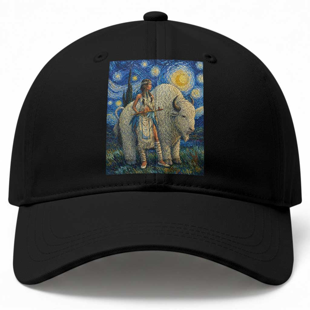 White Buffalo Woman Baseball Cap North American Native Legends Starry Night Inspired Art TS12 Print Your Wear