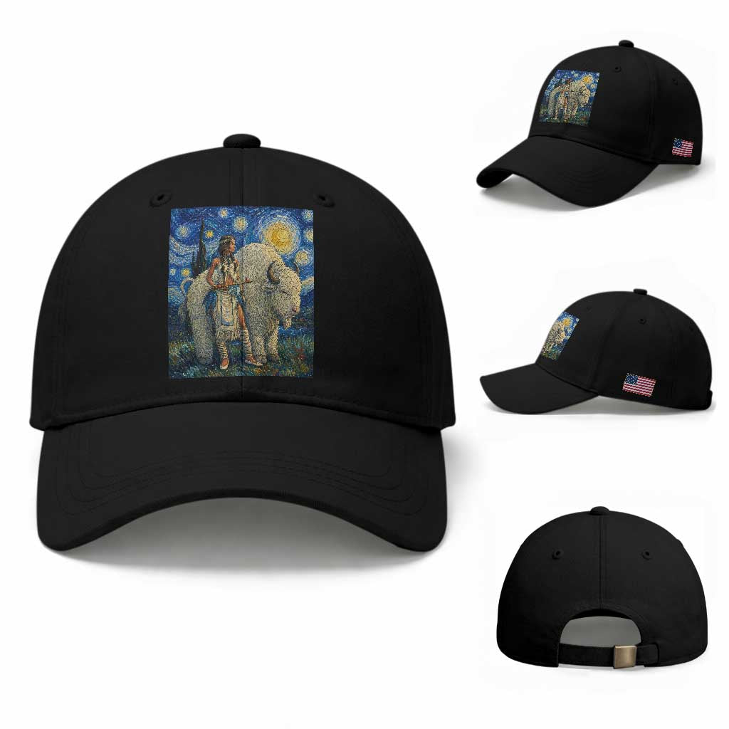 White Buffalo Woman Baseball Cap North American Native Legends Starry Night Inspired Art TS12 Baseball Cap Universal Fit Black Print Your Wear
