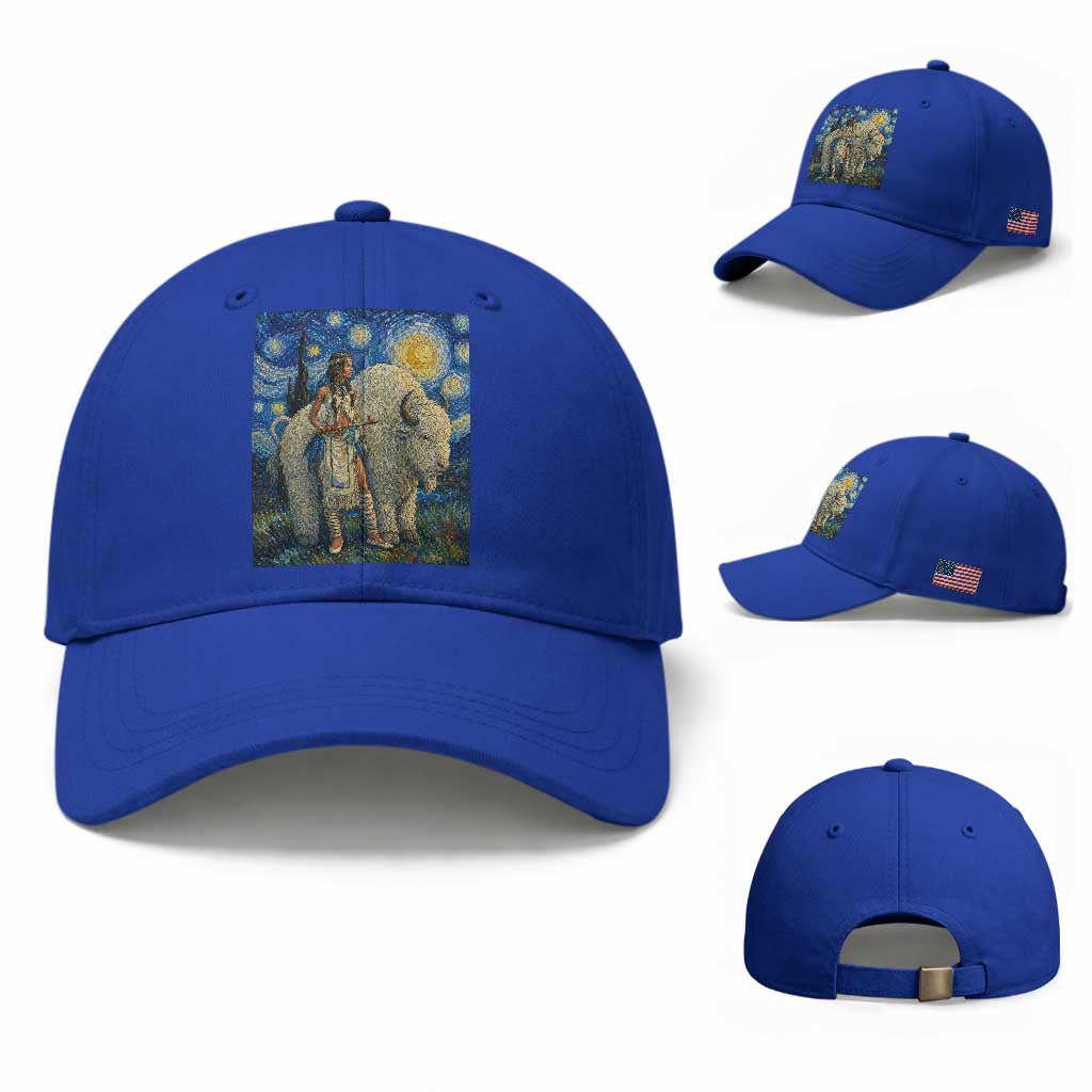 White Buffalo Woman Baseball Cap North American Native Legends Starry Night Inspired Art TS12 Baseball Cap Universal Fit Royal Blue Print Your Wear