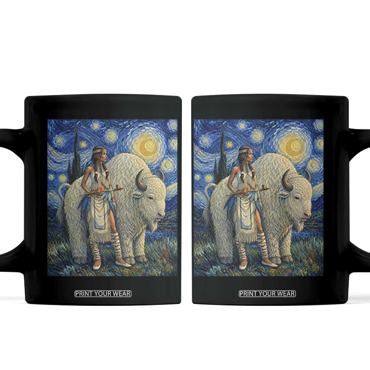 White Buffalo Woman Coffee Mug North American Native Legends Starry Night Inspired Art TS12 Black Print Your Wear