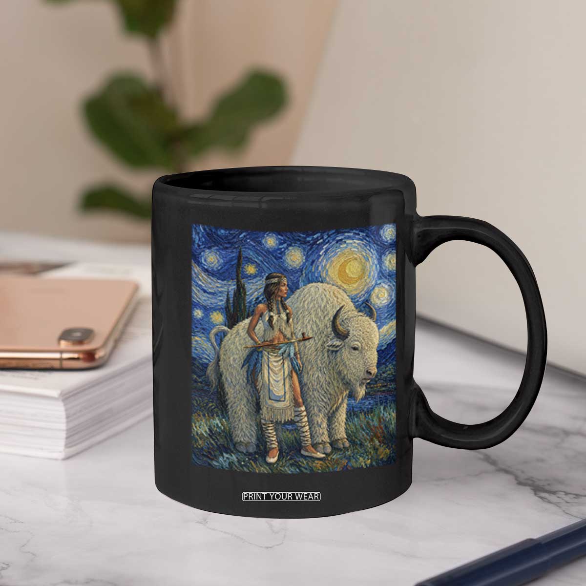 White Buffalo Woman Coffee Mug North American Native Legends Starry Night Inspired Art TS12 Print Your Wear