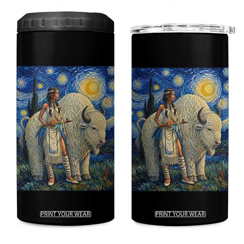 White Buffalo Woman 4 in 1 Can Cooler Tumbler North American Native Legends Starry Night Inspired Art TS12 One Size: 16 oz Black Print Your Wear