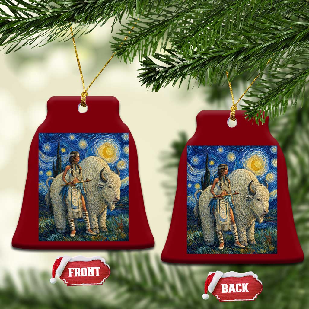 White Buffalo Woman Ceramic Ornament North American Native Legends Starry Night Inspired Art