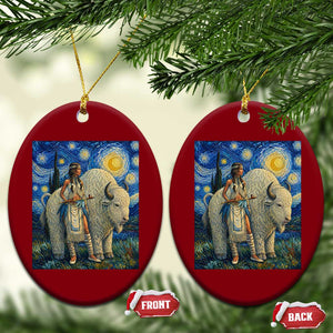 White Buffalo Woman Ceramic Ornament North American Native Legends Starry Night Inspired Art