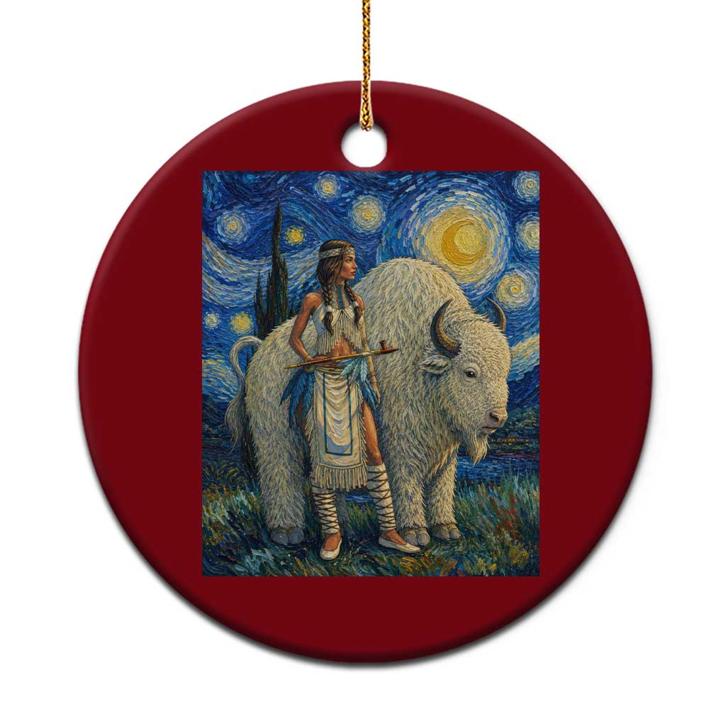 White Buffalo Woman Ceramic Ornament North American Native Legends Starry Night Inspired Art