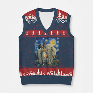 White Buffalo Woman V-Neck Knit Sweater Vest North American Native Legends Starry Night Inspired Art