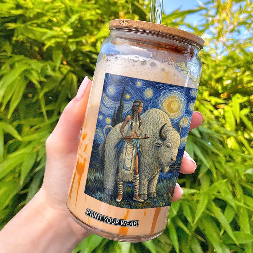 White Buffalo Woman Glass Can North American Native Legends Starry Night Inspired Art