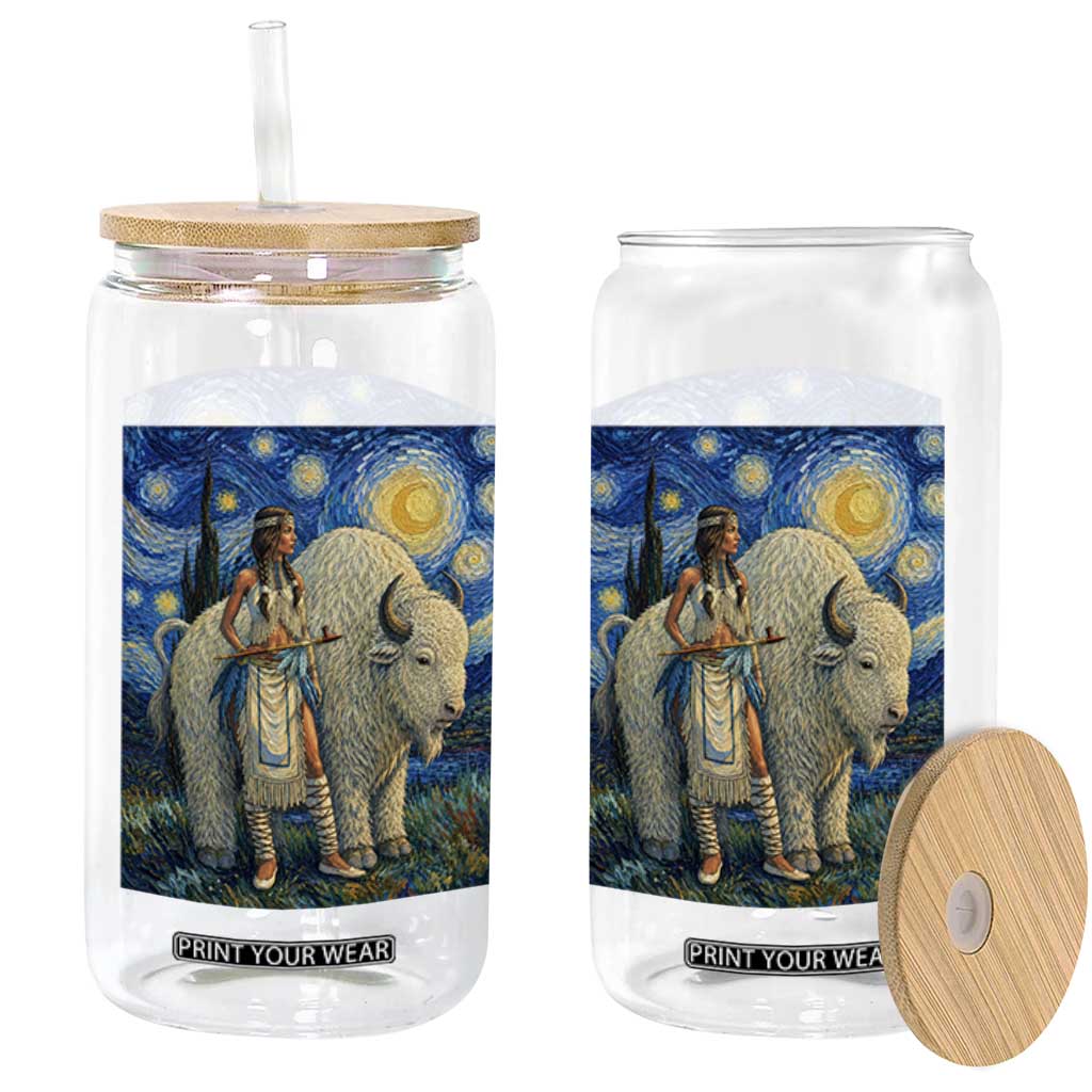 White Buffalo Woman Glass Can North American Native Legends Starry Night Inspired Art