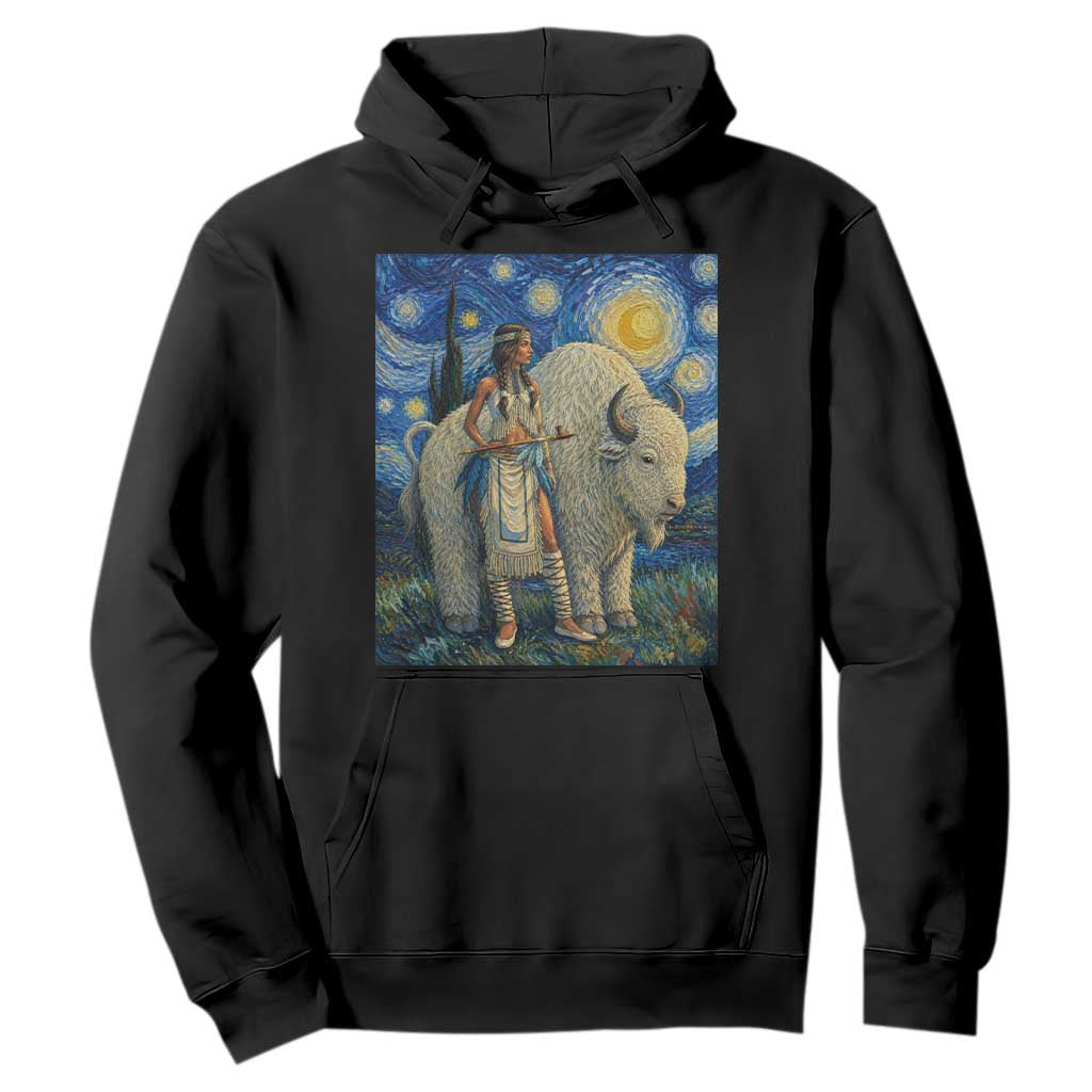 White Buffalo Woman Hoodie North American Native Legends Starry Night Inspired Art