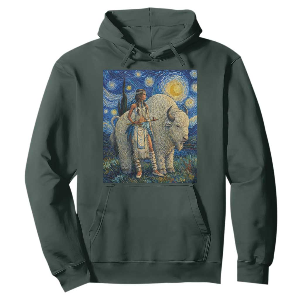 White Buffalo Woman Hoodie North American Native Legends Starry Night Inspired Art