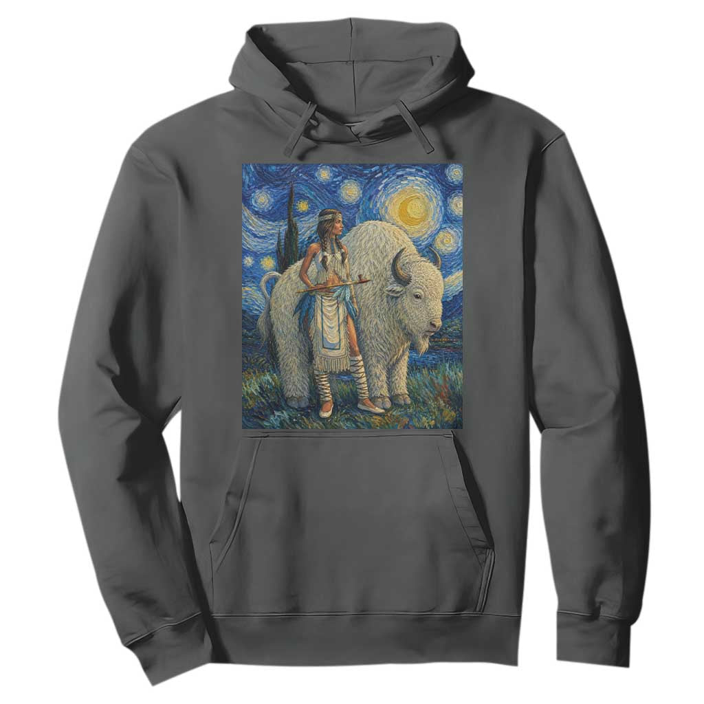 White Buffalo Woman Hoodie North American Native Legends Starry Night Inspired Art