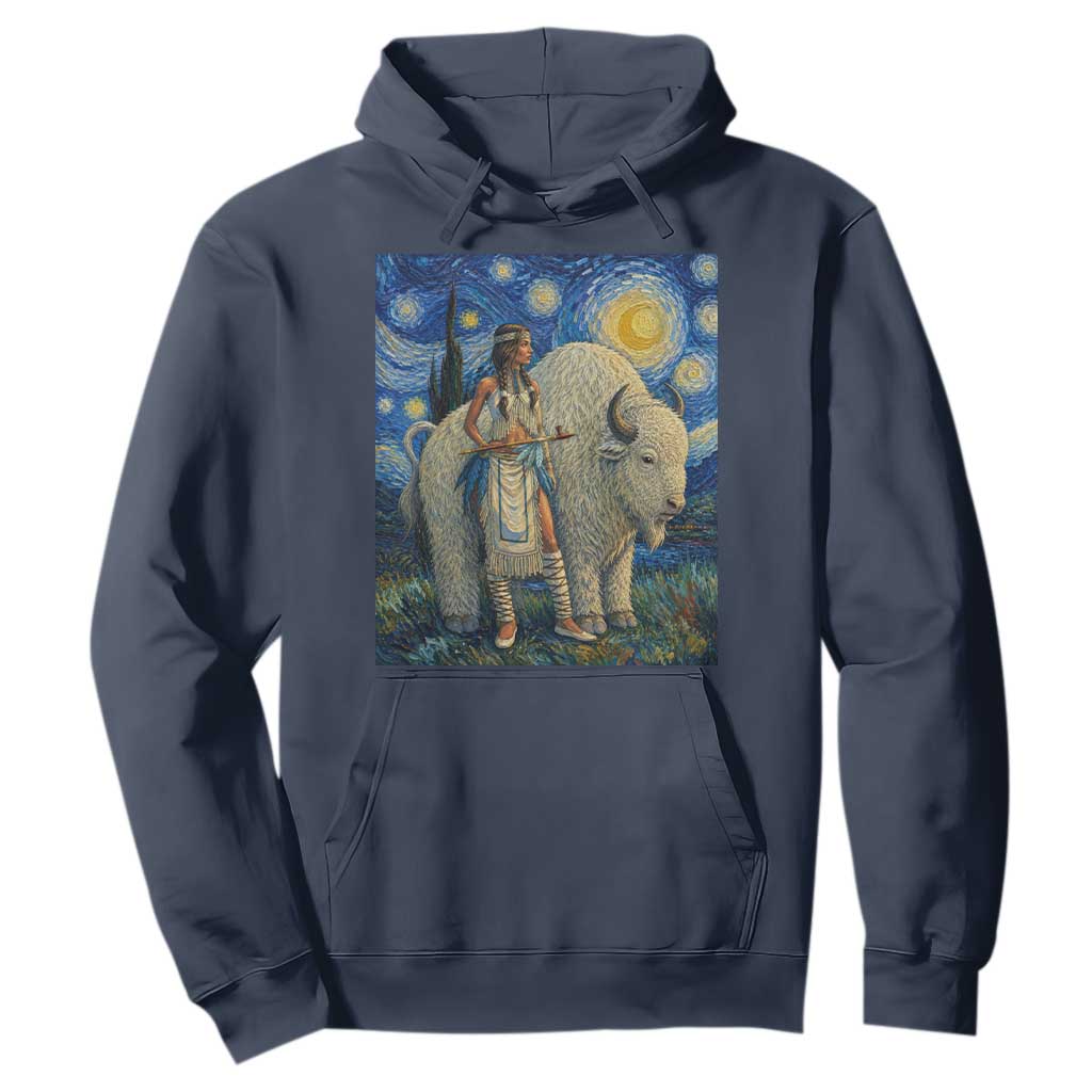 White Buffalo Woman Hoodie North American Native Legends Starry Night Inspired Art