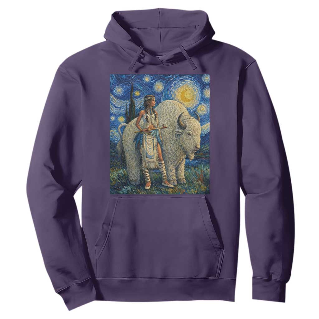White Buffalo Woman Hoodie North American Native Legends Starry Night Inspired Art