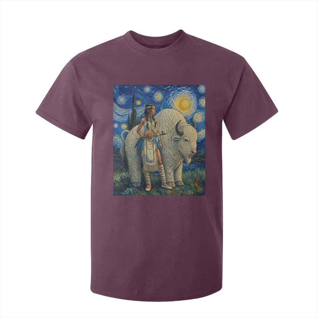 White Buffalo Woman T Shirt For Kid North American Native Legends Starry Night Inspired Art TS12 Maroon Print Your Wear