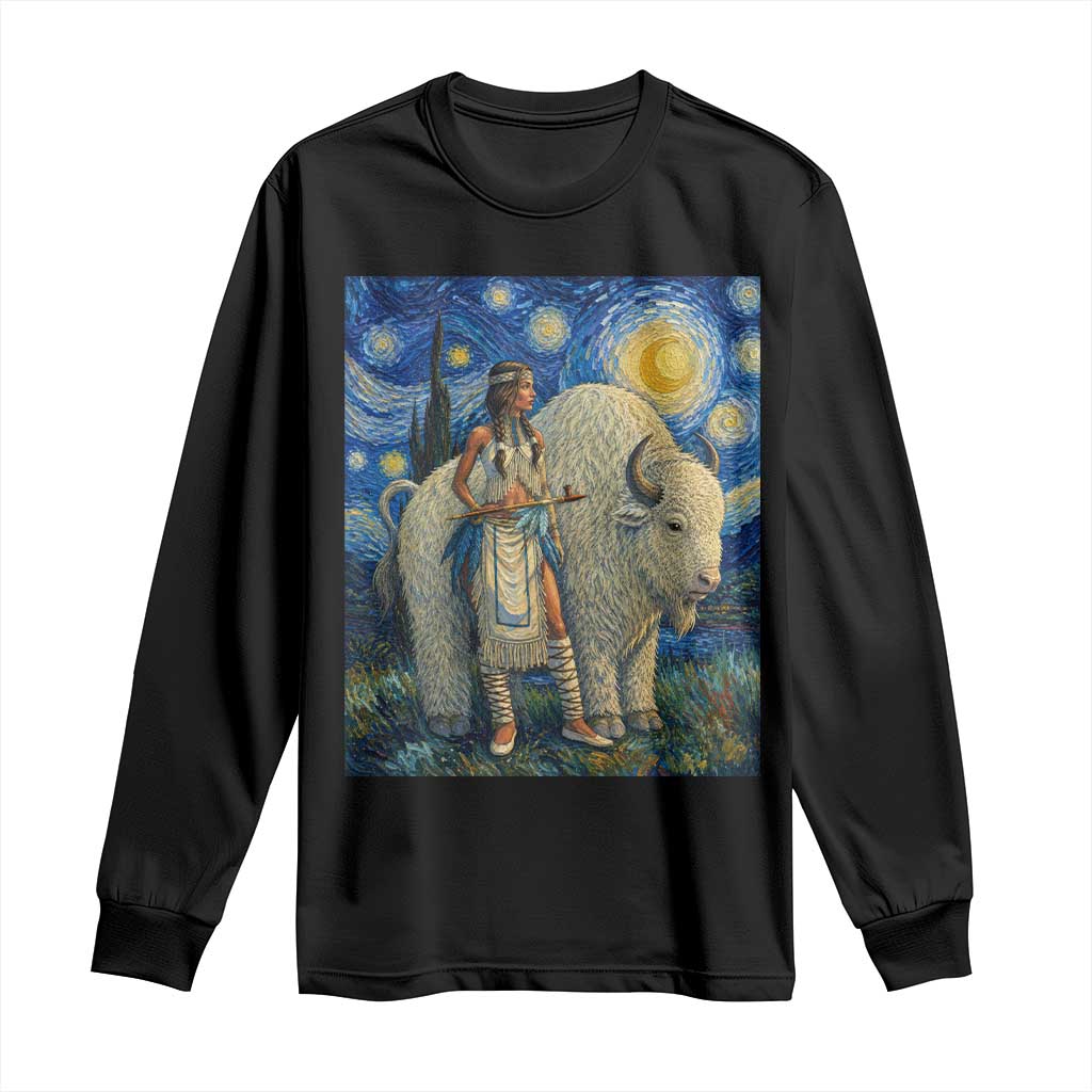 White Buffalo Woman Long Sleeve Shirt North American Native Legends Starry Night Inspired Art