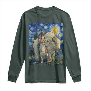 White Buffalo Woman Long Sleeve Shirt North American Native Legends Starry Night Inspired Art