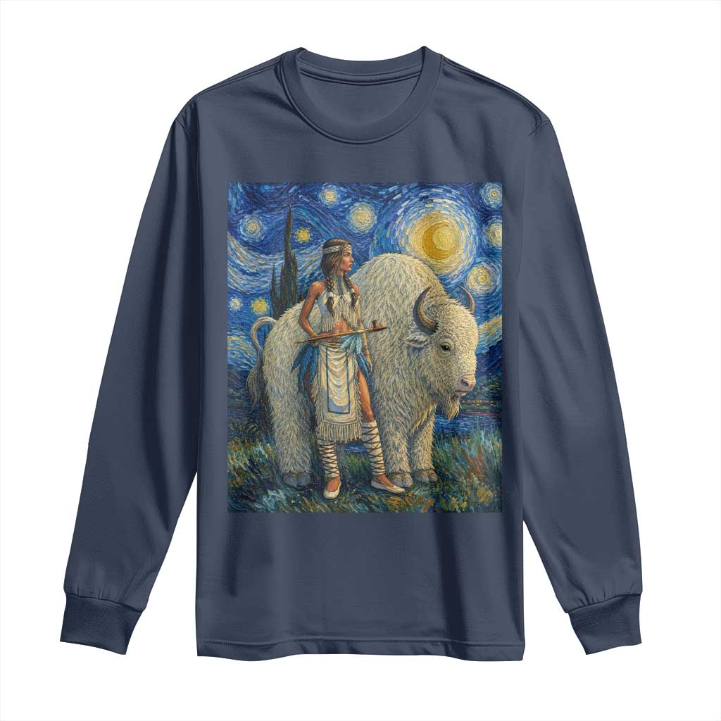 White Buffalo Woman Long Sleeve Shirt North American Native Legends Starry Night Inspired Art