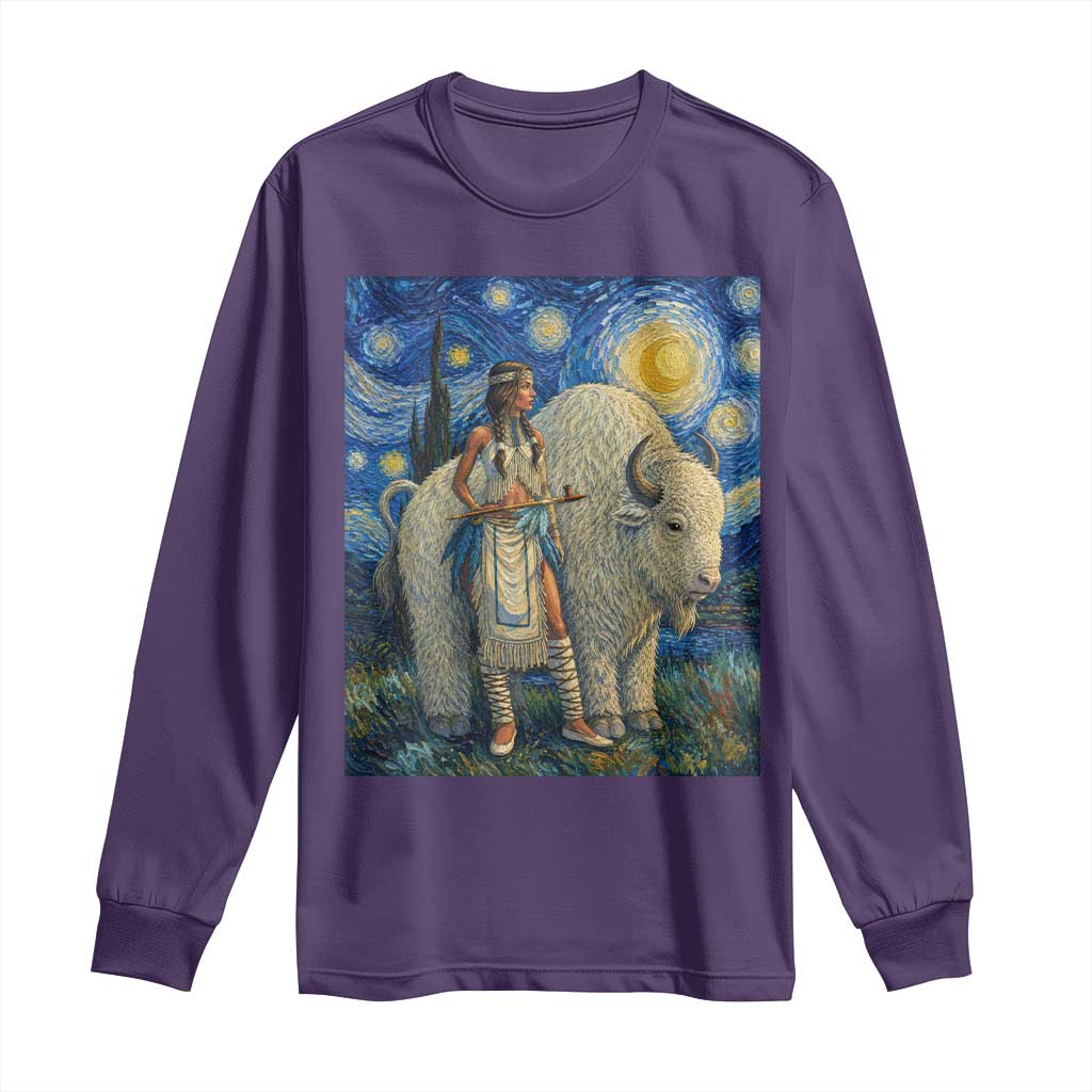 White Buffalo Woman Long Sleeve Shirt North American Native Legends Starry Night Inspired Art