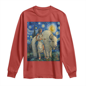 White Buffalo Woman Long Sleeve Shirt North American Native Legends Starry Night Inspired Art