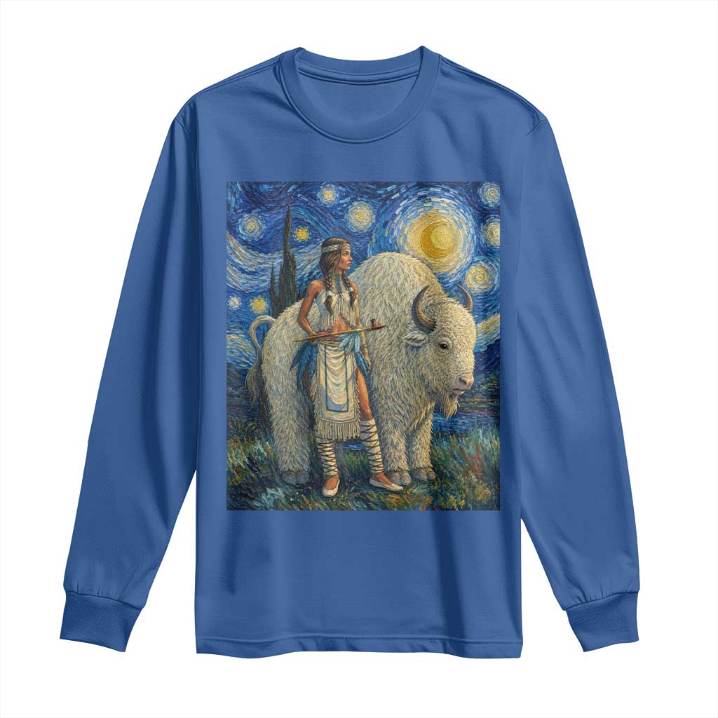 White Buffalo Woman Long Sleeve Shirt North American Native Legends Starry Night Inspired Art