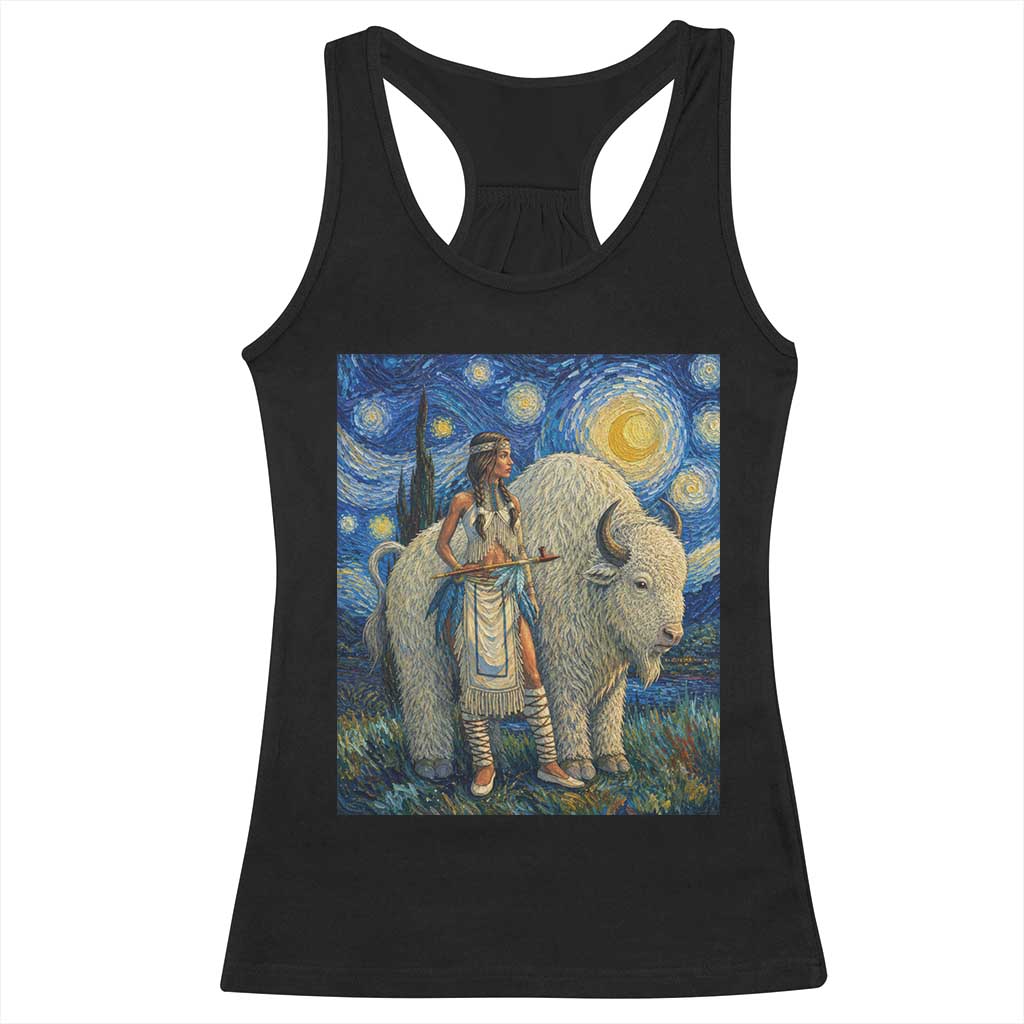 White Buffalo Woman Racerback Tank Top North American Native Legends Starry Night Inspired Art