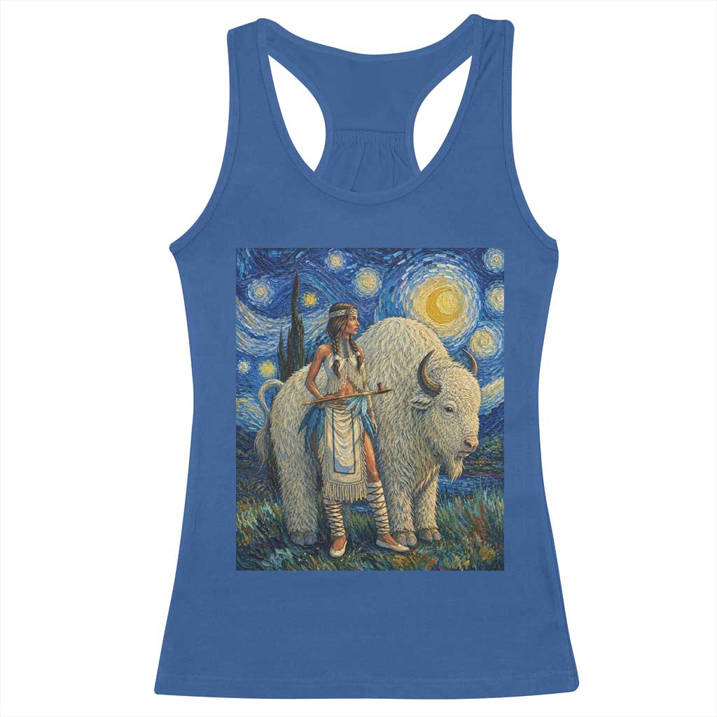 White Buffalo Woman Racerback Tank Top North American Native Legends Starry Night Inspired Art