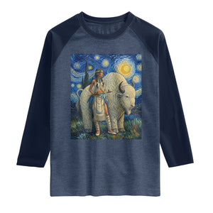 White Buffalo Woman Raglan Shirt North American Native Legends Starry Night Inspired Art