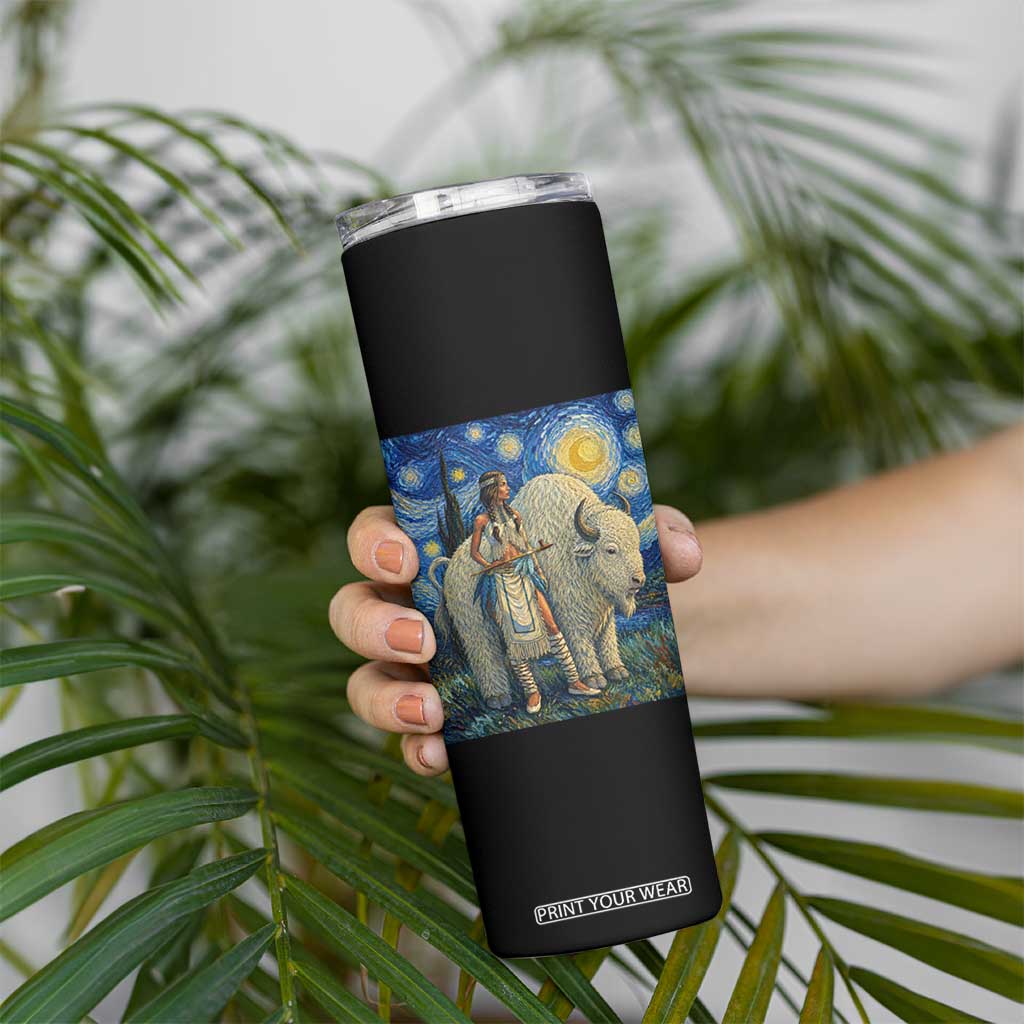 White Buffalo Woman Skinny Tumbler North American Native Legends Starry Night Inspired Art