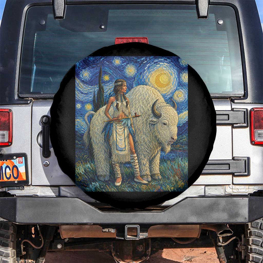 White Buffalo Woman Spare Tire Cover North American Native Legends Starry Night Inspired Art