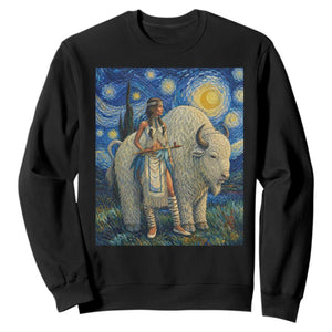 White Buffalo Woman Sweatshirt North American Native Legends Starry Night Inspired Art