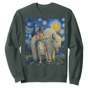 White Buffalo Woman Sweatshirt North American Native Legends Starry Night Inspired Art