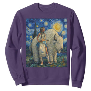 White Buffalo Woman Sweatshirt North American Native Legends Starry Night Inspired Art
