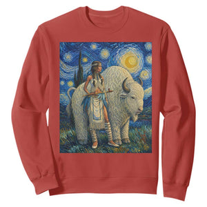 White Buffalo Woman Sweatshirt North American Native Legends Starry Night Inspired Art