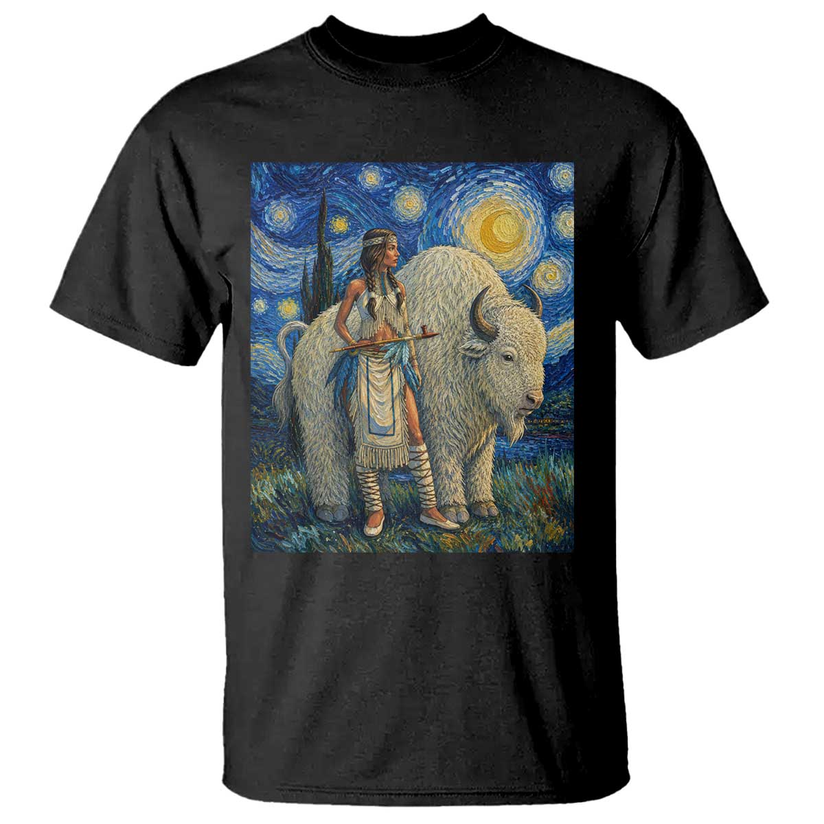 White Buffalo Woman T Shirt North American Native Legends Starry Night Inspired Art