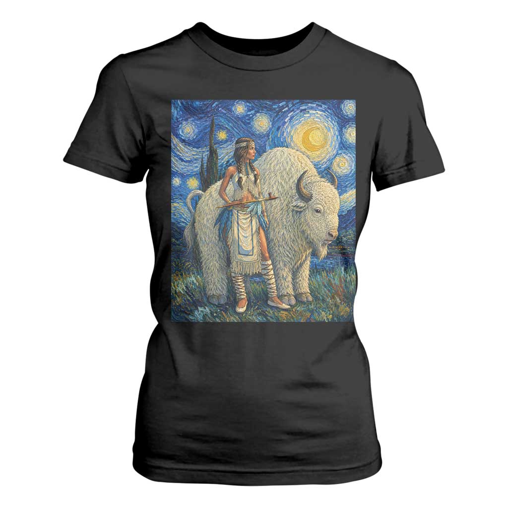 White Buffalo Woman T Shirt For Women North American Native Legends Starry Night Inspired Art TS12 Black Print Your Wear