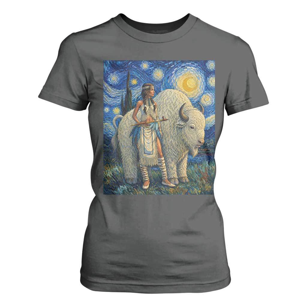 White Buffalo Woman T Shirt For Women North American Native Legends Starry Night Inspired Art