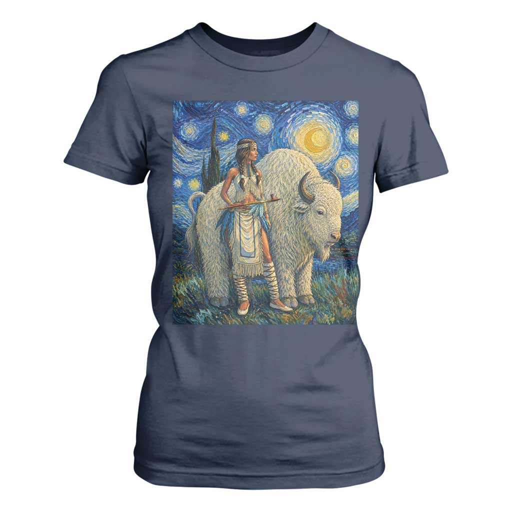 White Buffalo Woman T Shirt For Women North American Native Legends Starry Night Inspired Art