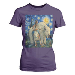 White Buffalo Woman T Shirt For Women North American Native Legends Starry Night Inspired Art