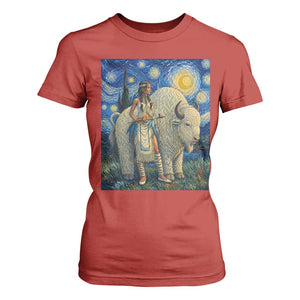 White Buffalo Woman T Shirt For Women North American Native Legends Starry Night Inspired Art
