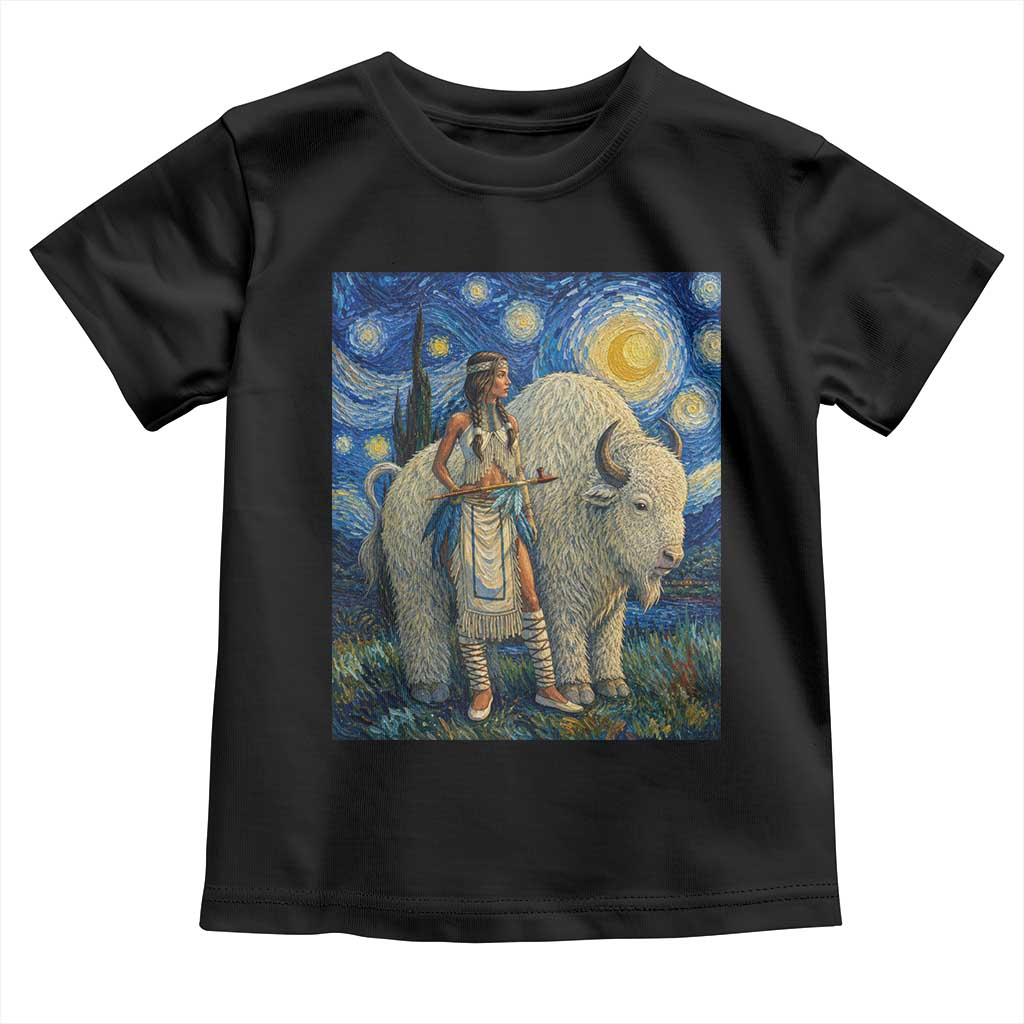 White Buffalo Woman Toddler T Shirt North American Native Legends Starry Night Inspired Art TS12 Black Print Your Wear