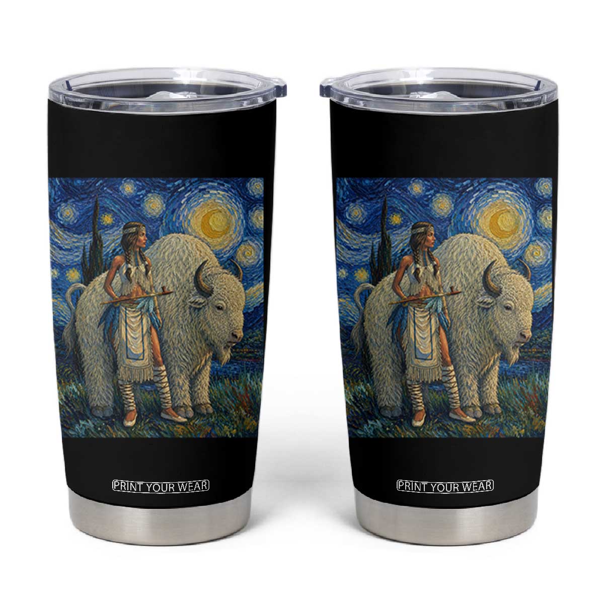 White Buffalo Woman Tumbler Cup North American Native Legends Starry Night Inspired Art TS12 Black Print Your Wear
