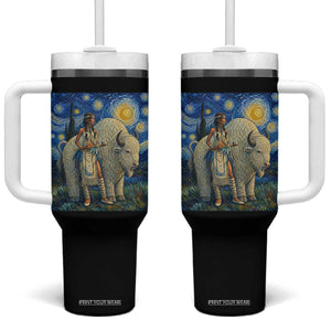 White Buffalo Woman Tumbler With Handle North American Native Legends Starry Night Inspired Art