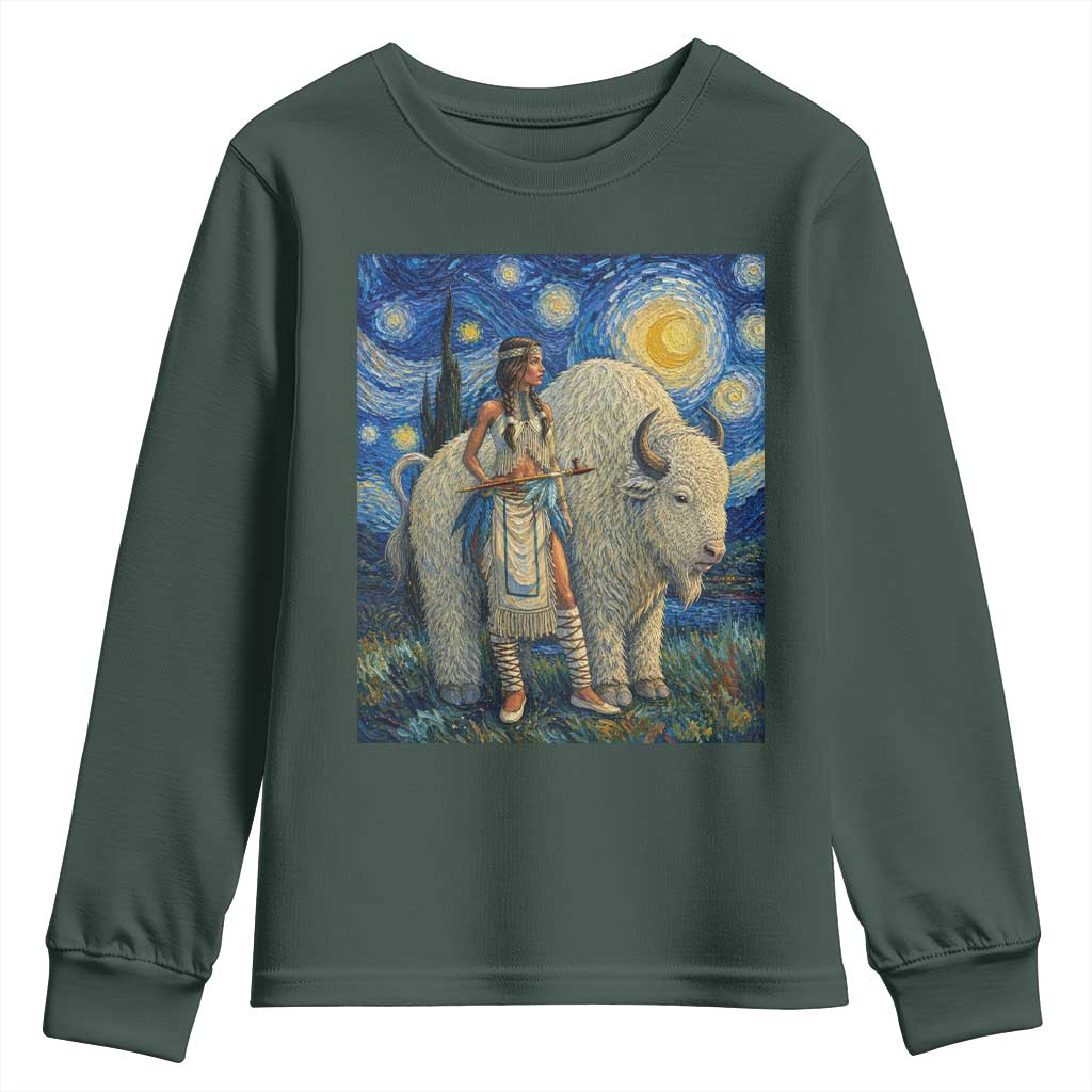 White Buffalo Woman Youth Sweatshirt North American Native Legends Starry Night Inspired Art