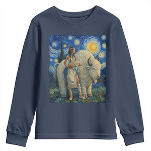White Buffalo Woman Youth Sweatshirt North American Native Legends Starry Night Inspired Art